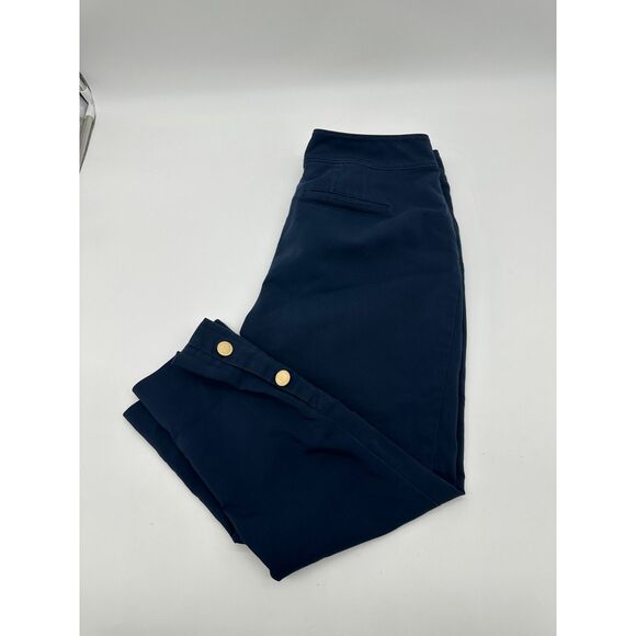 Ann Taylor Factory Pants Ankle Length Gold Button Accent Sz 4 w/ Pocket Navy - Picture 1 of 9